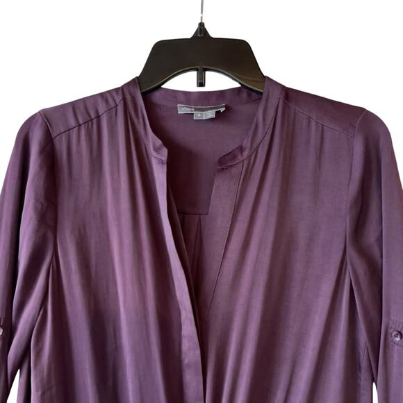 Vince Button Up Shirt Dress Eggplant Cinched Waist - Picture 4 of 8